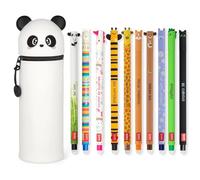LEGAMI Lot de 10 stylos gel effaçables avec encre thermosensible, trousse Panda 2-en-1, gamme de couleurs d'encre - Design cylindre - Pointe de 0,7 mm