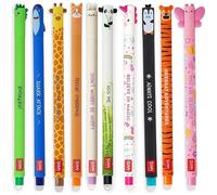LEGAMI Lot de 10 stylos gel effaçables dinosaure, requin, girafe, corgi, bunny, panda, licorne, pingouin, tigre et papillon