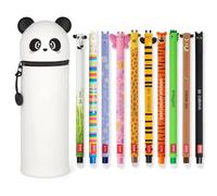 LEGAMI - Lot de 10 stylos gel effaçables + trousse panda 2 en 1 - avec encre effaçable thermosensible, gamme de couleurs d'encre et motifs de baril, pointe de 0,7 mm, lot de 2