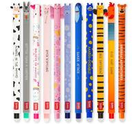 LEGAMI - Lot de 11 stylos gel effaçables avec pointe de 0,7 mm, couleurs d'encre assorties et motifs animaux - Ferme cour, tigre, papillon, requin, etc