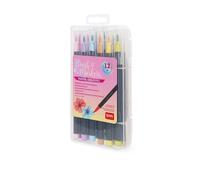 Legami - Lot de 12 feutres avec pointe pinceau - Brush Markers, pointe flexible en fibre de nylon, marqueurs 12 couleurs pastel, traits fluides et largeurs variables, diamètre marqueur 1 cm