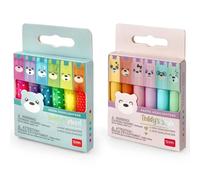 Legami Mini surligneurs Teddy's Mood & Teddy's Style – Lot de 12 stylos – Couleurs pastel et fluo