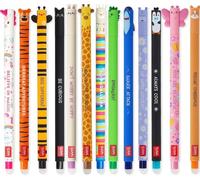 LEGAMI Lot de 13 stylos gel effaçables avec encre gomme thermo-sensible, couleurs d'encre et motifs assortis, pointe de 0,7 mm, motifs d'animaux