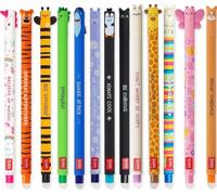 LEGAMI Lot de 13 stylos gel effaçables avec encre gomme thermo-sensible, couleurs d'encre et motifs assortis, pointe de 0,7 mm, motifs d'animaux