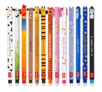 LEGAMI - Lot de 13 stylos gel effaçables avec encre thermosensible, encre colorée et design amusant en forme de baril, pointe de 0,7 mm, motifs animaux, vache, lion, monstre, etc.
