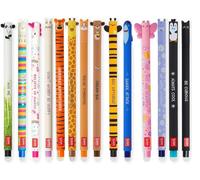 LEGAMI - Lot de 14 stylos à encre gel effaçable - Stylos à encre gel effaçable sans utiliser de feuilles - Pointe de 0,7 mm - Différentes couleurs d'encre et motifs d'animaux