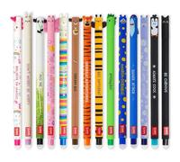 Legami - Lot de 14 stylos gel effaçables 0,7 mm encre thermosensible, couleurs et motifs animaux