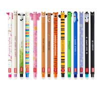 LEGAMI - Lot de 14 stylos à encre gel effaçable avec encre thermosensible, gamme de couleurs d'encre et motifs de baril, pointe de 0,7 mm, motifs animaux