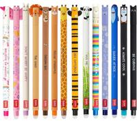 LEGAMI Lot de 14 stylos gel effaçables avec encre thermosensible, gamme de couleurs d’encre, forme conique, pointe de 0,7 mm, en forme d’animaux