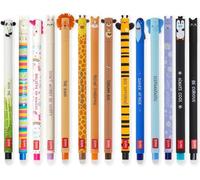 LEGAMI Lot de 14 stylos gel effaçables avec encre thermosensible, gamme de couleurs d’encre, forme conique, pointe de 0,7 mm, en forme d’animaux