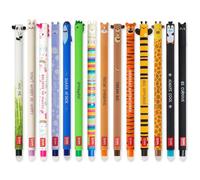 LEGAMI - Lot de 14 stylos gel effaçables avec encre thermosensible, gamme de couleurs d'encre et motifs de baril, pointe de 0,7 mm, motifs animaux, panda, lapin, licorne, etc