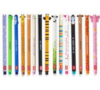 Legami – Lot de 15 stylos gel effaçable, 0,7 mm, couleurs variées, motifs animaux