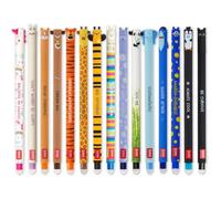 LEGAMI - Lot de 15 stylos gel effaçables avec encre thermosensible, gamme de couleurs d'encre et motifs de baril, pointe de 0,7 mm, motifs animaux, tigre, monstre, pingouin, etc