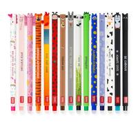 LEGAMI - Lot de 15 stylos gel effaçables avec encre thermosensible, gamme de couleurs d'encre et de motifs de baril, pointe de 0,7 mm, motifs animaux, coccinelle, monstre, tigre et cour de ferme