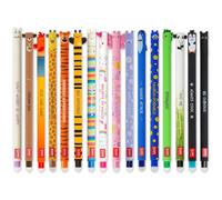 LEGAMI - Lot de 16 stylos à encre gel effaçable avec encre thermosensible, gamme de couleurs d'encre et motifs de baril, pointe de 0,7 mm, motifs animaux