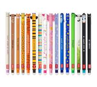 LEGAMI - Lot de 16 stylos à encre gel effaçable avec encre thermosensible, gamme de couleurs d'encre et motifs de baril, pointe de 0,7 mm, motifs animaux