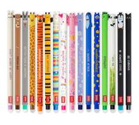 LEGAMI - Lot de 16 stylos à encre gel effaçable avec encre thermosensible, gamme de couleurs d'encre et motifs de baril, pointe de 0,7 mm, motifs animaux