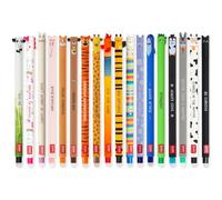 LEGAMI - Lot de 18 stylos gel effaçables avec encre thermosensible, gamme de couleurs d'encre et motifs de baril, pointe de 0,7 mm, motifs animaux, poulet, cochon, âne, vache, etc