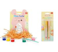 LEGAMI Lot de 2 stylos gel effaçables, édition de Pâques + Set de décoration de Pâques 6 couleurs, pinceau et œuf en céramique à peindre