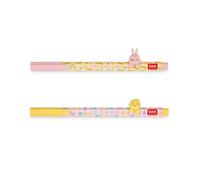 Legami - Lot de 2 Stylos Gel Lovely Friends, Hoppy Easter, Edition Limitée, Petit Animal Décoratif Amovible et Recomposable, Anti-roulement, Encre Rose et Violette