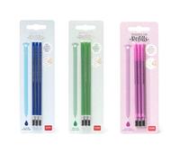 Legami Lot de 3 paquets de 3 recharges pour stylo gel effaçable, hauteur 13 cm, encre thermosensible, bleu vert et violet, pointe 0,7 mm (lot de 3 multicolores)