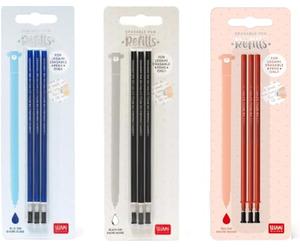 Legami Lot de 3 paquets de 3 recharges pour stylo gel effaçable, hauteur 13 cm, encre thermosensible bleue, noire et rouge, pointe 0,7 mm (lot de 3 multicolores)
