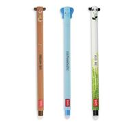 Legami - Lot de 3 stylos à encre gel effaçable, éléphant, panda, ours