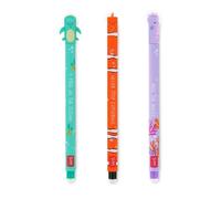 Legami - Lot de 3 stylos gel effaçables, sous la mer, stylos avec encre effaçable thermosensible, turquoise, noir, violet,