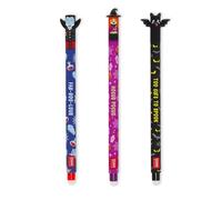 Legami - Lot de 3 stylos gel effaçables, The Boo Crew, Stylos avec encre effaçable thermosensible, Noir, Violet, Rouge, Erasable Pen Halloween, Effacer sans consommer la feuille