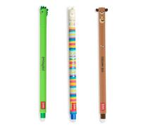 LEGAMI - Lot de 3 stylos gomme gel Teddy, Dino et Lama effaçables sans utiliser de feuilles, pointe 0,7 mm
