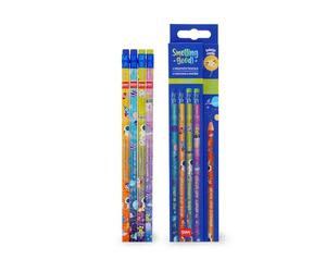 LEGAMI - Lot de 4 crayons HB parfumés - Smelling Good, parfum de fraise, détails en feuille, avec gomme, crayons scolaires en bois naturel, crayon pour enfants