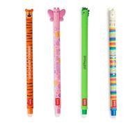 Legami – Lot de 4 stylos gel effaçables sans feuilles 0,7 mm – Dinosaure, lama, tigre, papillon