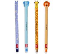 LEGAMI - Lot de 4 stylos gel avec gomme, animaux sauvages, stylos à encre effaçable, hippopotame, éléphant, girafe et lion, effaçables sans peau, pointe 0,7 mm (sauvage)