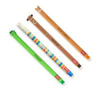 Legami - Lot de 4 stylos gel effaçables, Thèmes Dino, Teddy Bear, Corgi, Llama, boule sur les extrémités pour enlever l'encre, noir, bleu, vert, rouge, thermosensible, diamètre de la pointe 0,7 mm
