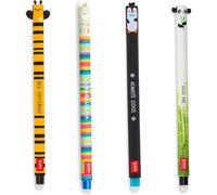 LEGAMI - Lot de 4 stylos gomme gel, stylos à encre effaçable, abeille, lama, panda et pingouin, effaçables sans utiliser de feuilles, pointe 0,7 mm