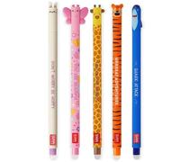 LEGAMI - Lot de 5 stylos gel effaçables avec encre thermosensible, gamme de couleurs d'encre et motifs de baril, pointe de 0,7 mm, lapin, lion, girafe, corgi et requin