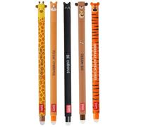 LEGAMI - Lot de 5 stylos à encre gel effaçable, Erasable Pen - Stylos à encre gel effaçable sans consommer de feuilles - Pointe de 0,7 mm - Différentes couleurs d'encre et motifs d'animaux