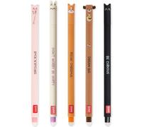 LEGAMI - Lot de 5 stylos gel effaçables avec encre thermosensible, gamme de couleurs d'encre et de motifs de baril, pointe de 0,7 mm, cochon, lapin, corgi, ours en peluche, chat