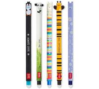 LEGAMI Lot de 5 stylos gel effaçables avec encre thermosensible, gamme de couleurs d'encre et de motifs, pointe de 0,7 mm, pingouin, panda, lama, abeille et hippopotame