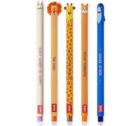 LEGAMI - Lot de 5 stylos gel effaçables avec encre thermosensible, gamme de couleurs d'encre et motifs de baril, pointe de 0,7 mm, lapin, lion, girafe, corgi et requin