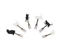 Legami - Lot de 6 fourchettes pour apéritif, réutilisables, durables, adaptées à la nourriture des doigts, 3,4 x 9 cm, thème chats