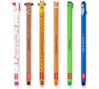 LEGAMI Lot de 6 stylos gel effaçables avec encre thermosensible, gamme de couleurs d'encre et corps rond, pointe de 0,7 mm, licorne, ours en peluche, girafe, corgi, dinosaure, requin