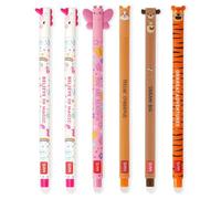 LEGAMI - Lot de 6 stylos gel effaçables avec encre thermosensible, gamme de couleurs d'encre et de motifs de baril, pointe de 0,7 mm, licorne, papillon, corgi, ours en peluche, tigre