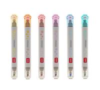 Legami - Lot de 6 surligneurs pastel double pointe, 12 couleurs pastel, encre à base d'eau, pointe biseautée, 1,3 x 13,5 cm, thème Meow