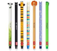 LEGAMI - Lot de 7 stylos gel effaçables avec encre thermosensible, gamme de couleurs d'encre et motifs de baril, pointe de 0,7 mm, motifs panda, chat, abeille, lama, lion, hippopotame et dinosaure