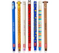LEGAMI Lot de 7 stylos gel effaçables avec encre thermosensible, en différentes couleurs : coccinelle, lama, bunny, requin, girafe, monstre et ourson pointe de 0,7 mm