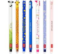 LEGAMI Lot de 7 stylos gel effaçables avec encre thermosensible, gamme de couleurs d'encre et corps rond, pointe de 0,7 mm, panda, corgi, lion, girafe, éléphant, requin, hippopotame