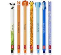 LEGAMI Lot de 7 stylos gel effaçables avec encre thermosensible, gamme de couleurs d'encre et corps rond, pointe de 0,7 mm, panda, corgi, lion, girafe, éléphant, requin, hippopotame