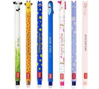 LEGAMI - Lot de 7 stylos gel effaçables avec encre thermosensible, gamme de couleurs d'encre et motifs de baril, pointe de 0,7 mm, motifs panda, corgi, lion, girafe, éléphant, requin, hippopotame