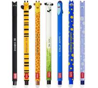 LEGAMI - Lot de 7 stylos gel effaçables avec encre thermosensible, gamme de couleurs d'encre et motifs de baril, pointe de 0,7 mm, motif chat, abeille, monstre, girafe, panda, requin, hippopotame